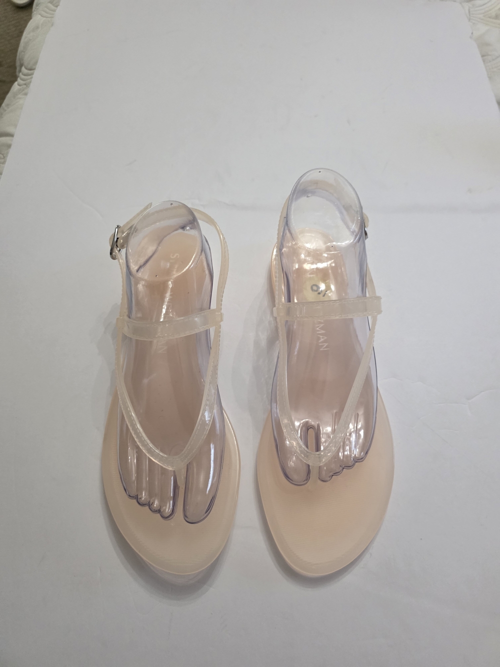 Stuart Weitzman Clear Nude Jelly T-Strap Sandals